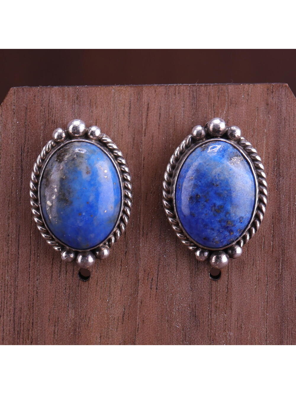 Vintage Chris Charley Sterling & Denim Blue Lapis Lazuli Oval Post Earrings